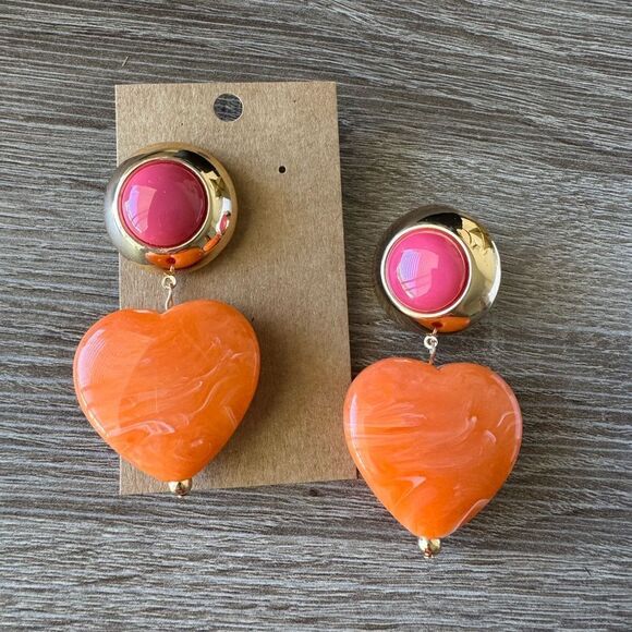 Pink and Orange Heart Earring A1276 - Picture 2 of 3